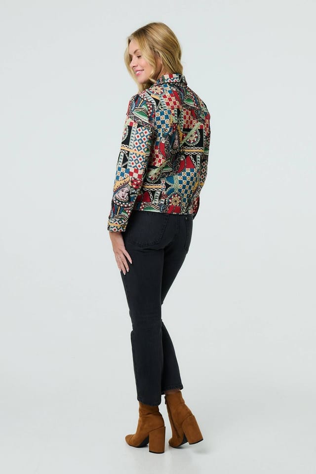 Izabel London Izabel London Women's Abstract Print Cropped Collared Jacket in Red - 3