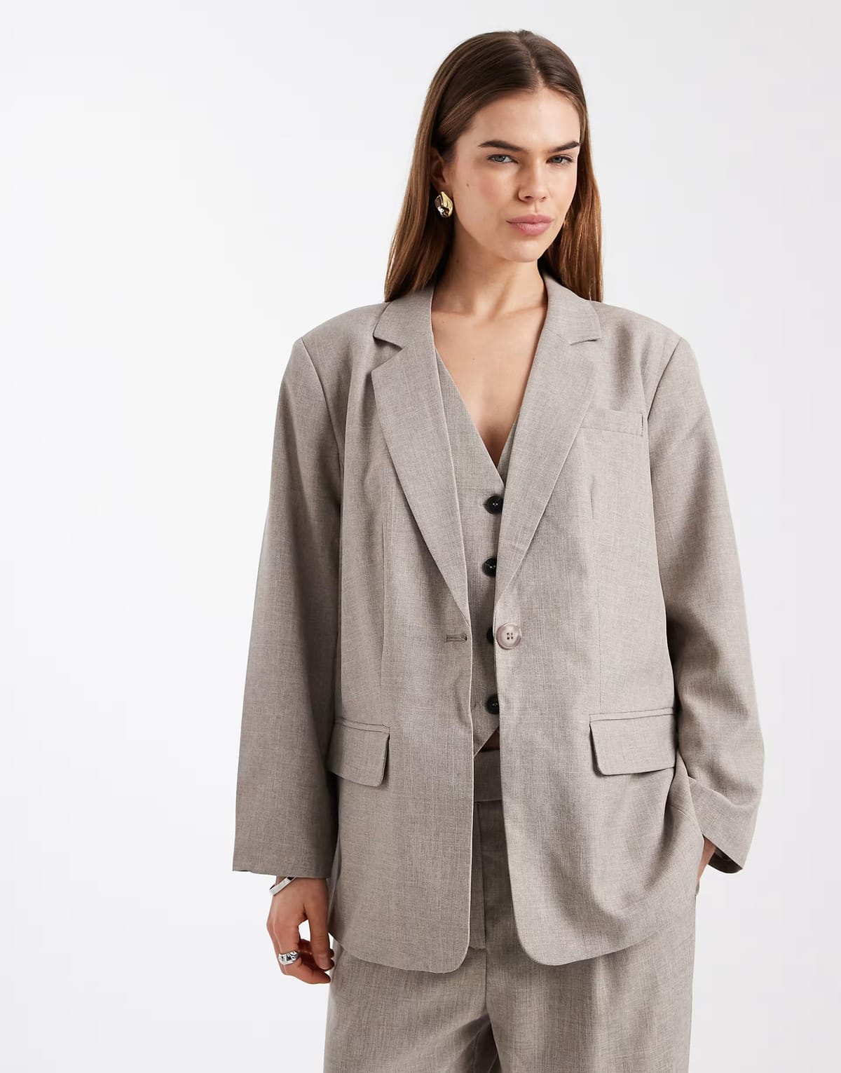 ASOS ONLY oversized tailored blazer co-ord in beige - 1