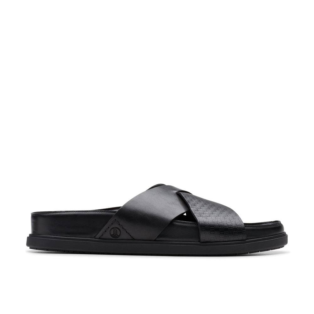 Clarks Clarks Men's Torford Cross Black Leather Flat Sandals