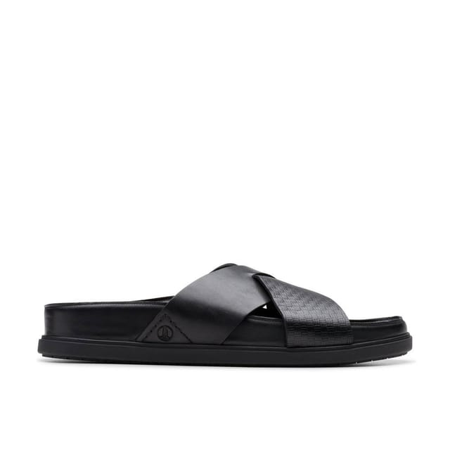 Clarks Clarks Men's Torford Cross Black Leather Flat Sandals - 2