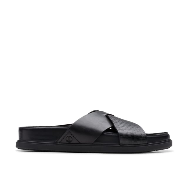 Clarks Clarks Men's Torford Cross Black Leather Flat Sandals - 3
