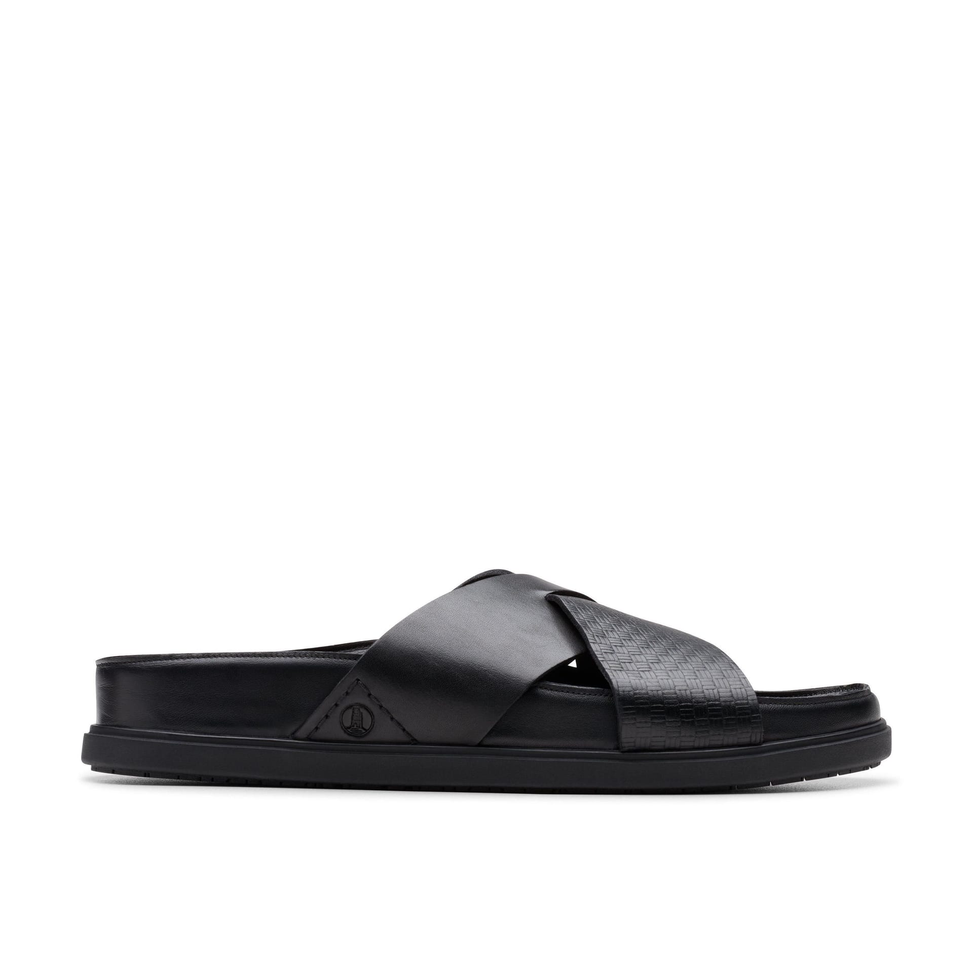 Clarks Clarks Men's Torford Cross Black Leather Flat Sandals - 4
