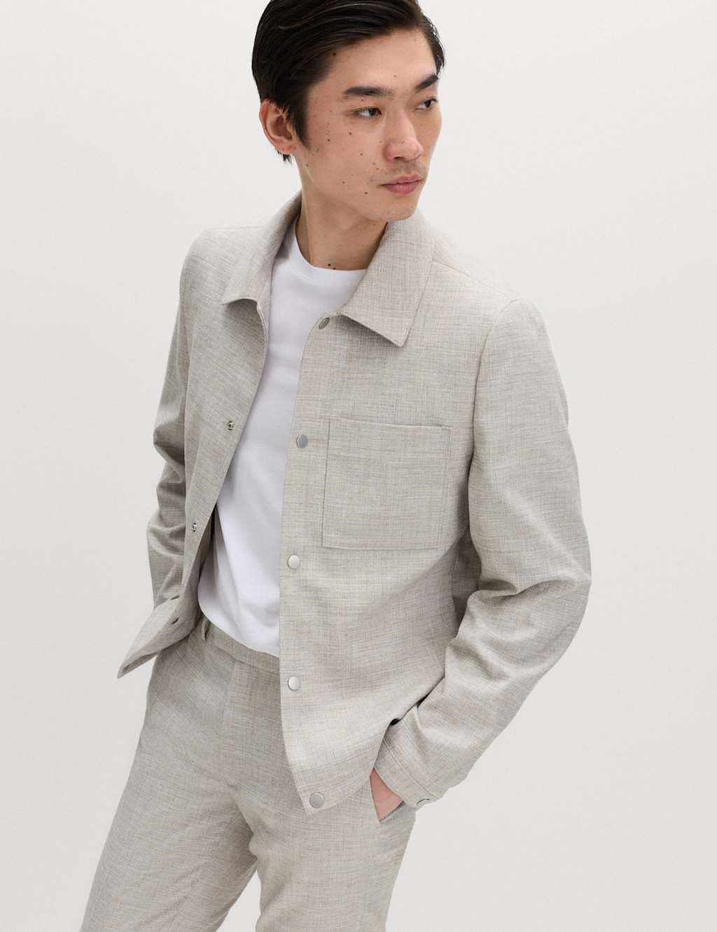 Marks & Spencer M&S Textured Overshirt Grey Mix