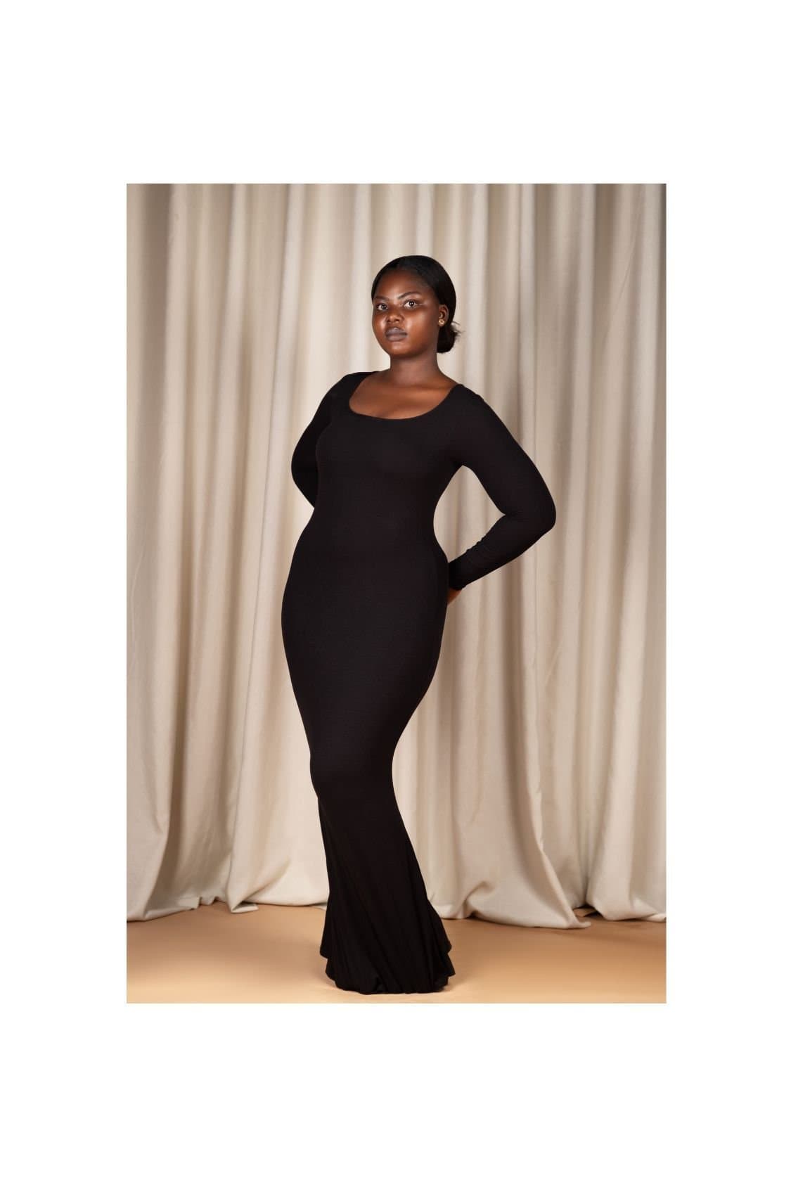 GWB Shapewear GWB Shapewear Women's Black Built-in Shapewear Long Sleeves Maxi Dress