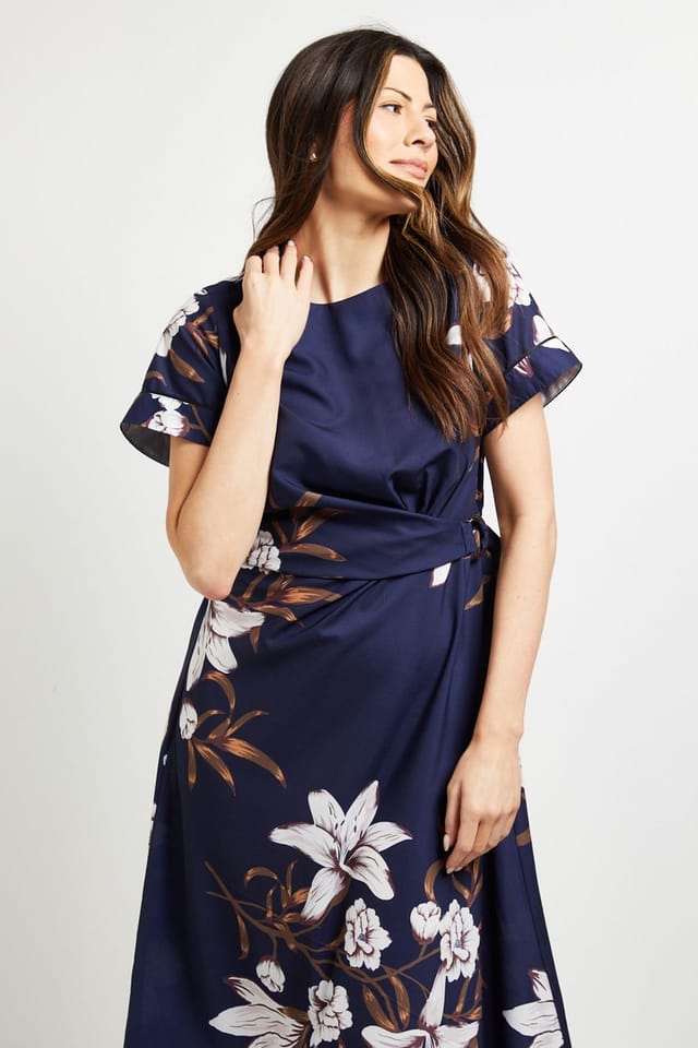 Wallis Wallis Women's Printed Knot Midi Dress in Navy - 2