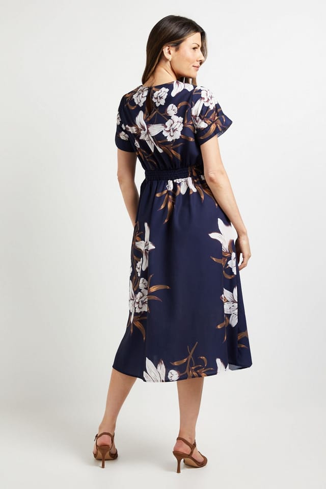 Wallis Wallis Women's Printed Knot Midi Dress in Navy - 3