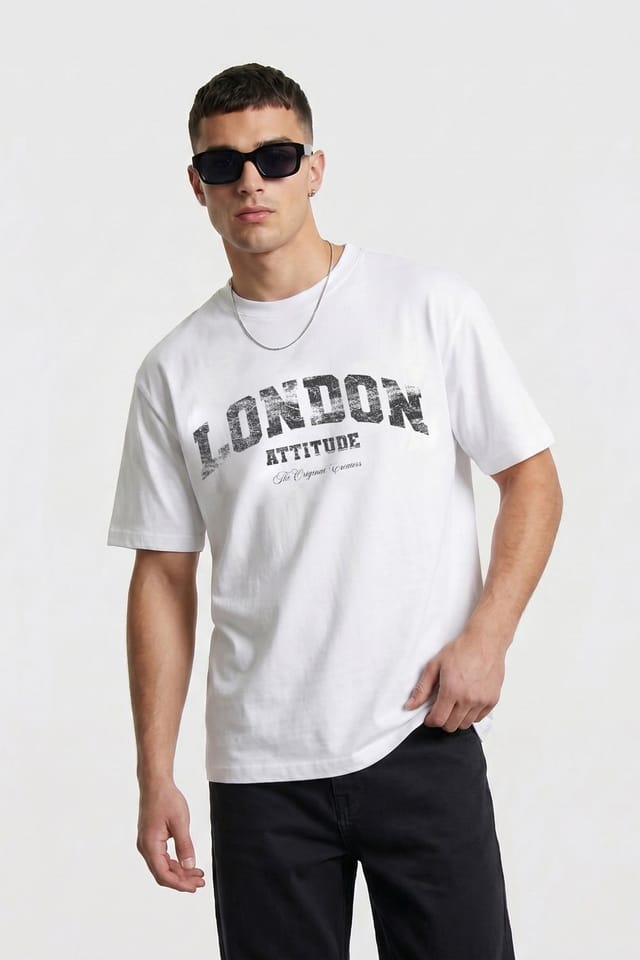 LONDON ATTITUDE LONDON ATTITUDE Men's Original Creators Premium Cotton T-Shirt with Vintage Black Logo in White - 2