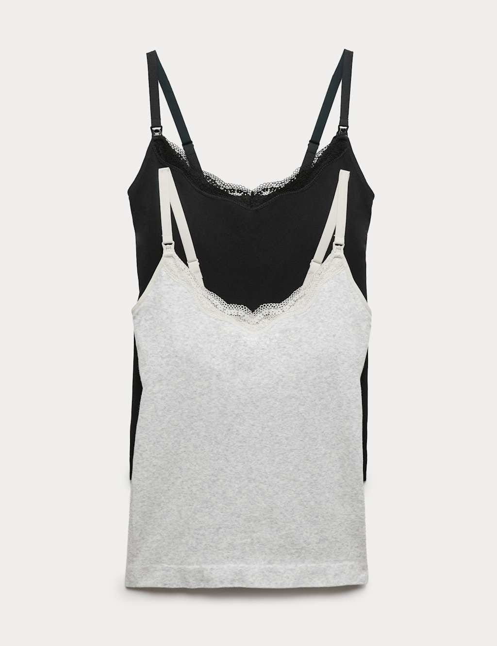 Marks & Spencer M&S 2 Pack Seamfree Lace Trim Nursing Vests Black Mix - 1