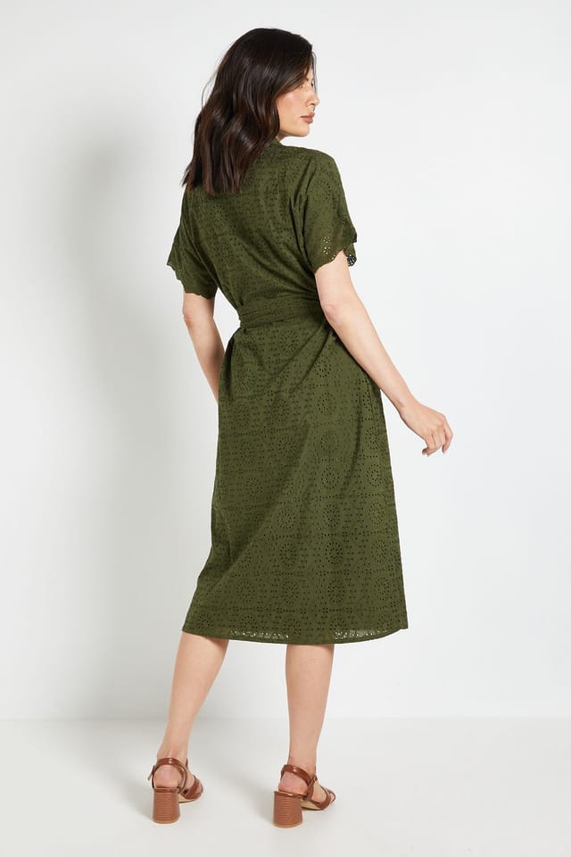 Wallis Wallis Women's Summer Broderie Shrit Dress in Khaki - 3