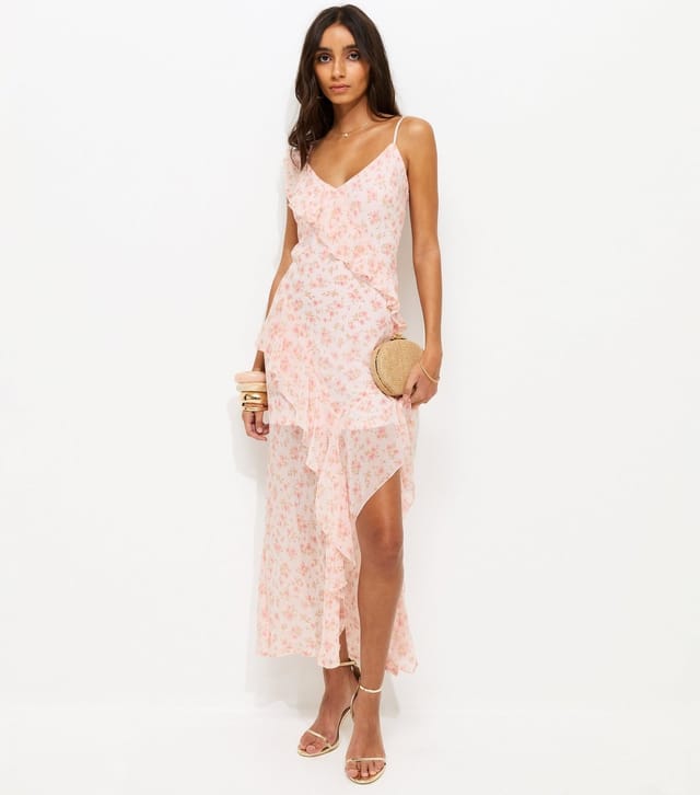 New Look Women's Light Pink Floral Chiffon Ruffle Midi Dress New Look - 2