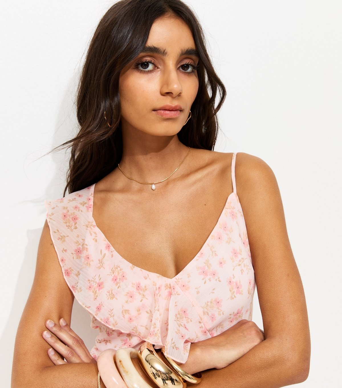 New Look Women's Light Pink Floral Chiffon Ruffle Midi Dress New Look - 3