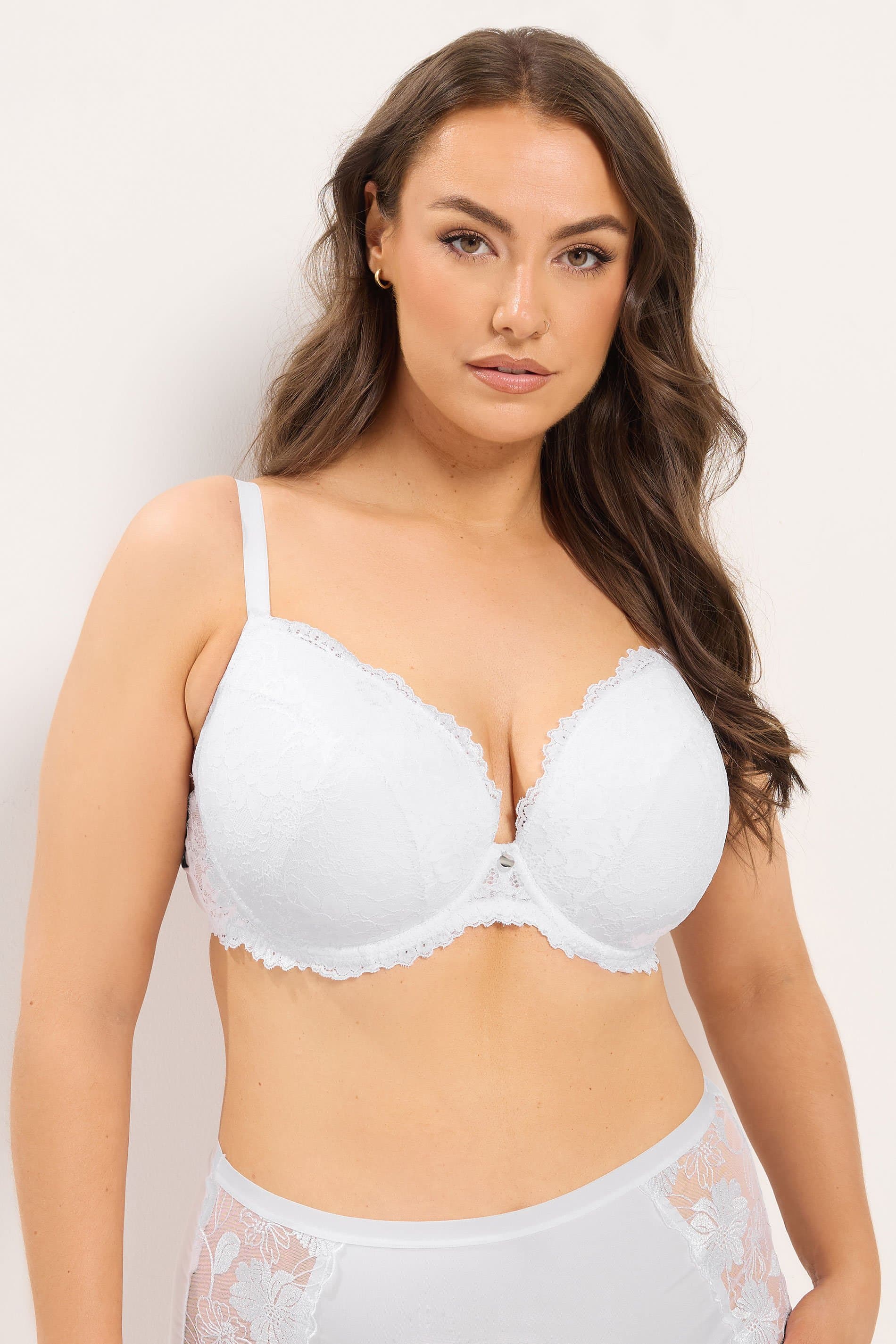 Yours Fuller Bust Lingerie Plus Size White Anja Lace Padded Bra
