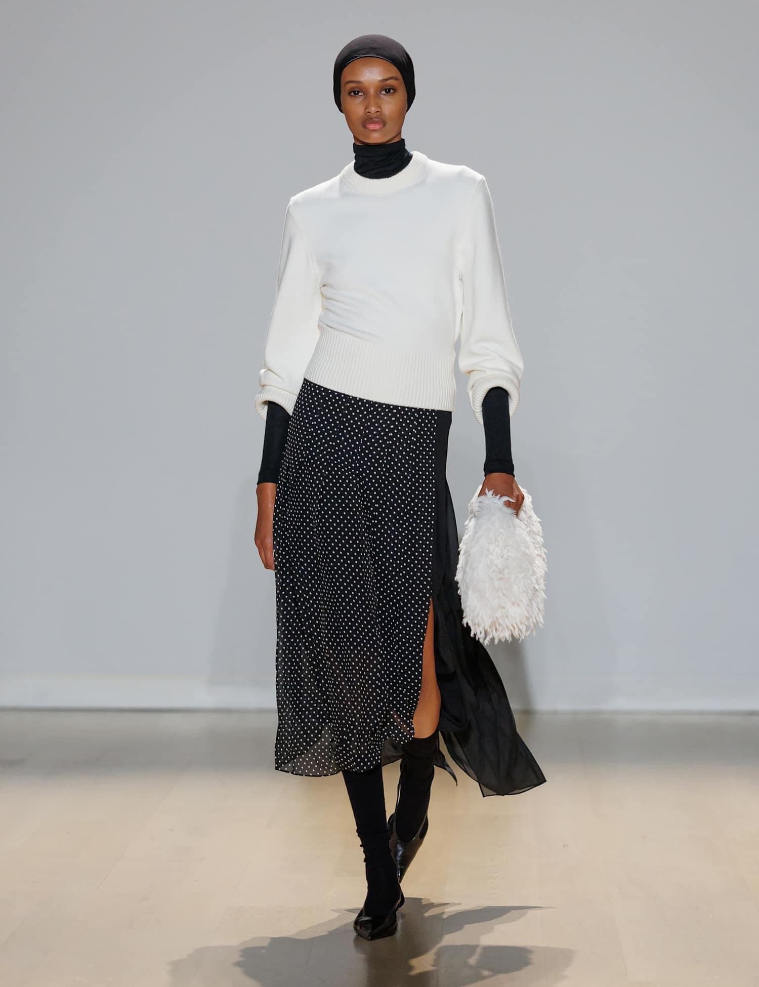 Marks & Spencer M&S Polka Dot Pleated Hi Low Asymmetric Skirt Black Mix