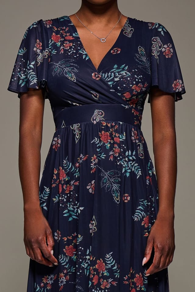 Jolie Moi Jolie Moi Women's Mesh Short Sleeve Midaxi Dress in Mid Navy - 3