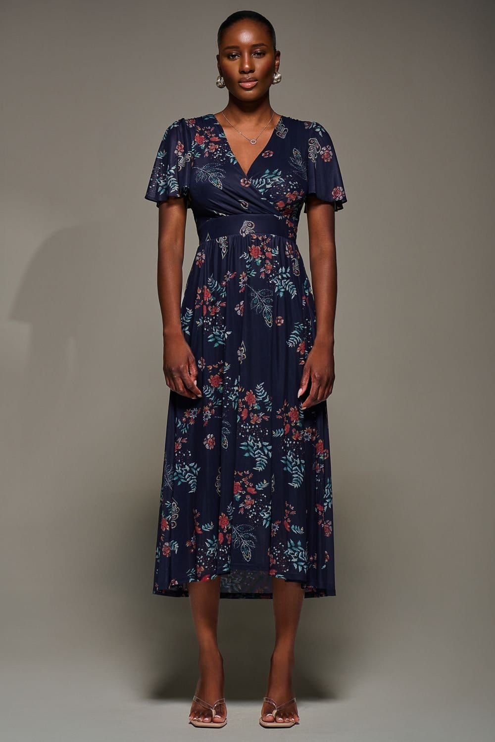 Jolie Moi Jolie Moi Women's Mesh Short Sleeve Midaxi Dress in Mid Navy - 4
