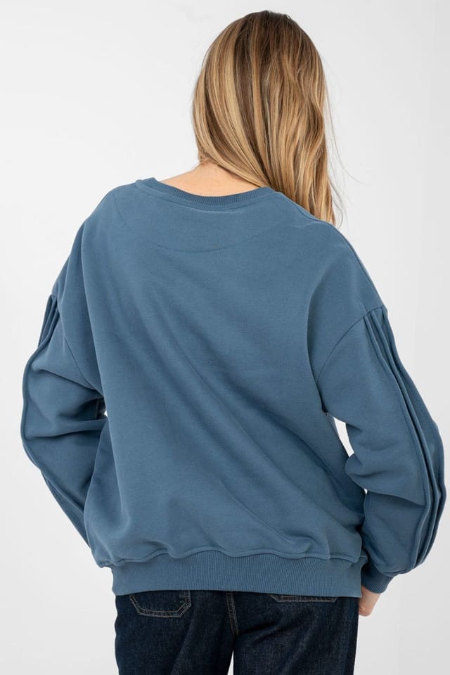 Love Lace Love Lace Women's Cotton Elastane Casual Round Neck Sweatshirt in Blue - 2