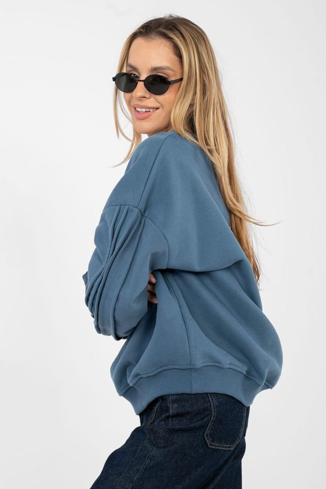 Love Lace Love Lace Women's Cotton Elastane Casual Round Neck Sweatshirt in Blue - 3