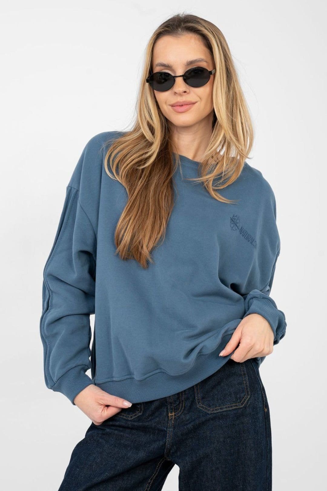 Love Lace Love Lace Women's Cotton Elastane Casual Round Neck Sweatshirt in Blue - 4