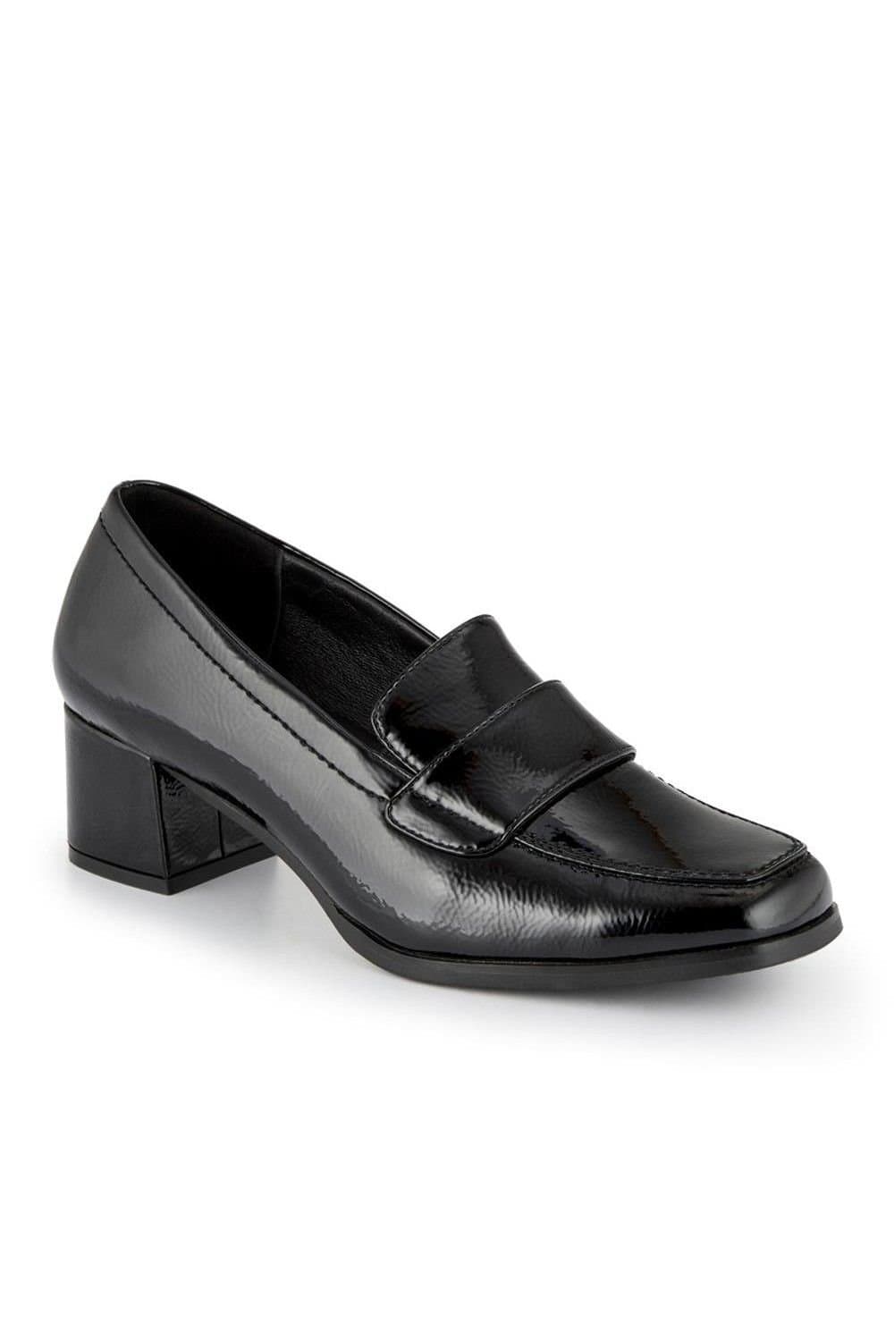 Jones Bootmaker Jones Bootmaker Women's Brielle Patent Leather Heeled Loafers in Jet Black