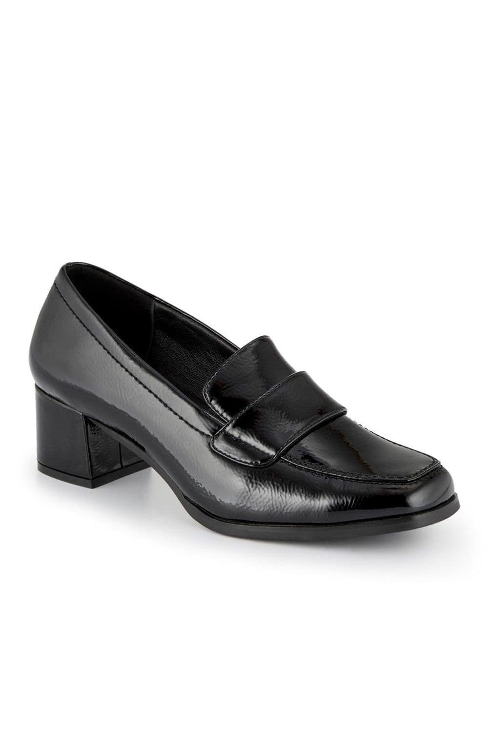 Jones Bootmaker Jones Bootmaker Women's Brielle Patent Leather Heeled Loafers in Jet Black - 1