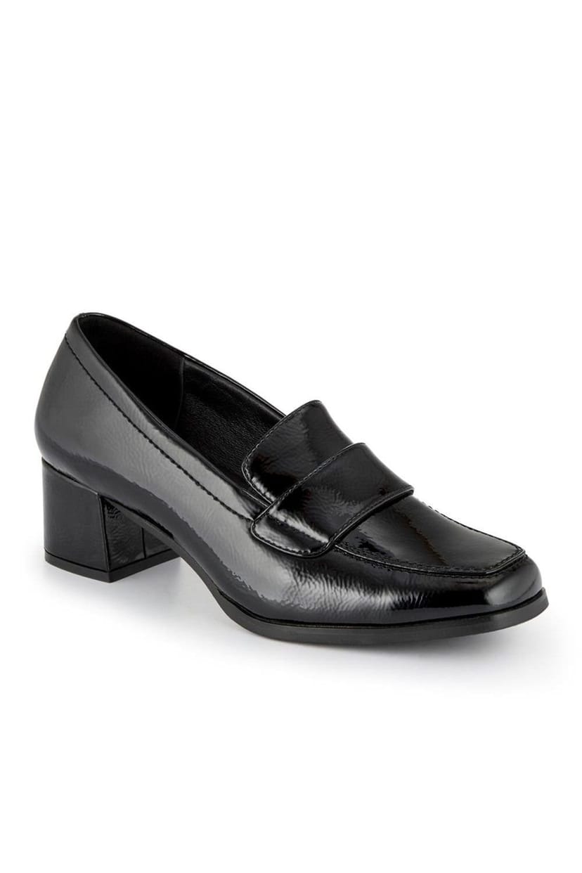 Jones Bootmaker Jones Bootmaker Women's Brielle Patent Leather Heeled Loafers in Jet Black - 1