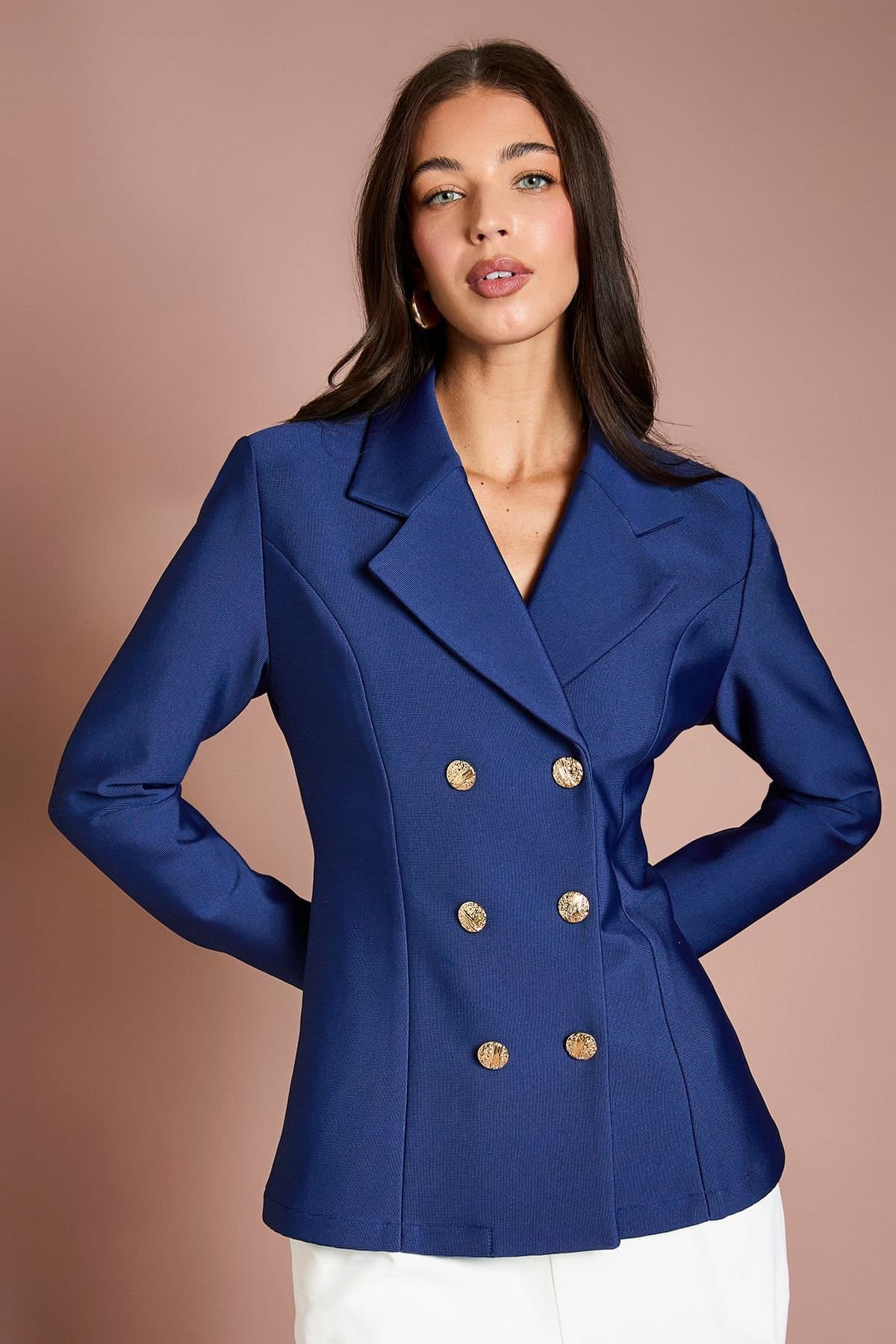 Coast Coast Navy Double Breasted Bandage Blazer