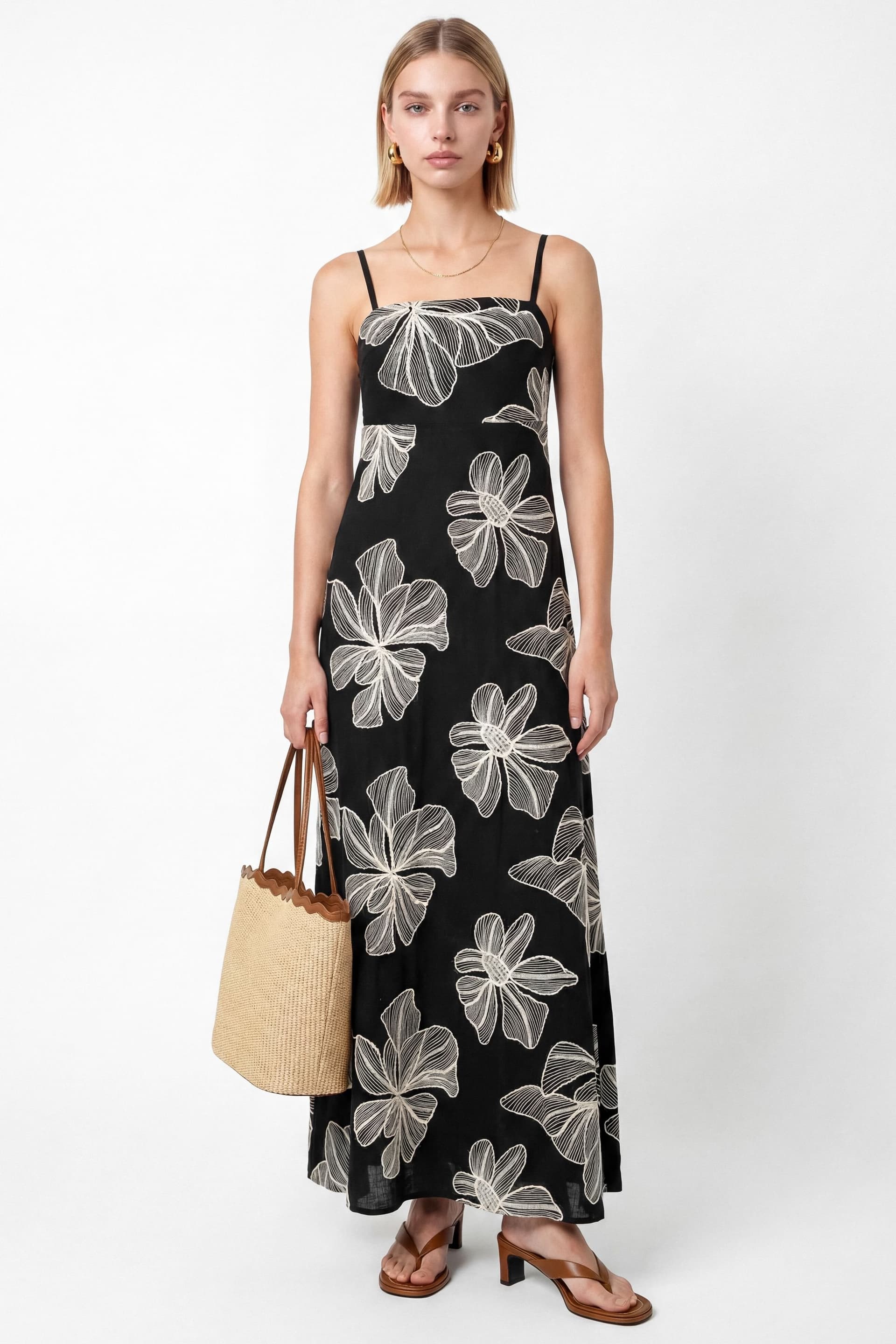 Lovedrobe Lovedrobe Women's Floral Embroidery Trapeze Midaxi Dress in Black