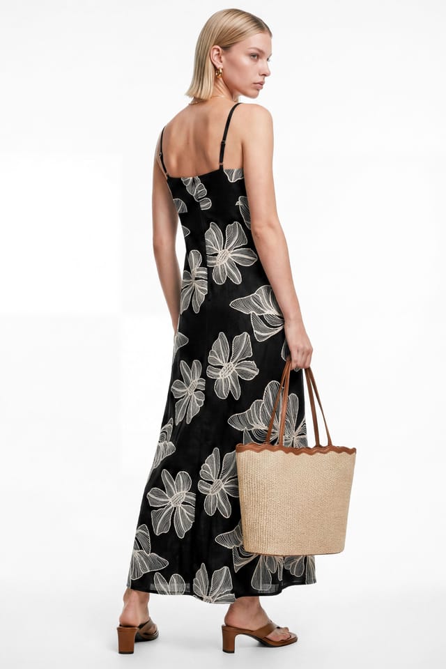 Lovedrobe Lovedrobe Women's Floral Embroidery Trapeze Midaxi Dress in Black - 2