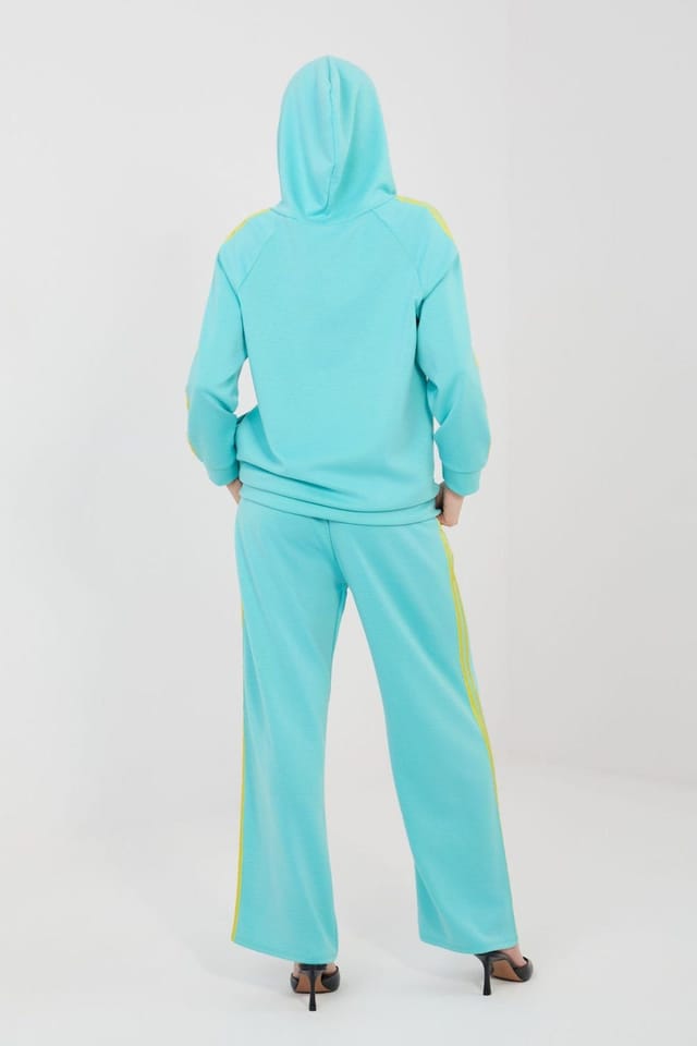 Love Lace Love Lace Women's Paris Stripe Hooded Tracksuit Set Pants in Blue - 3