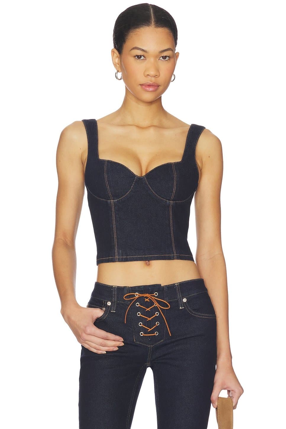 revolve Alice + Olivia Ava Sweetheart Denim Bustier