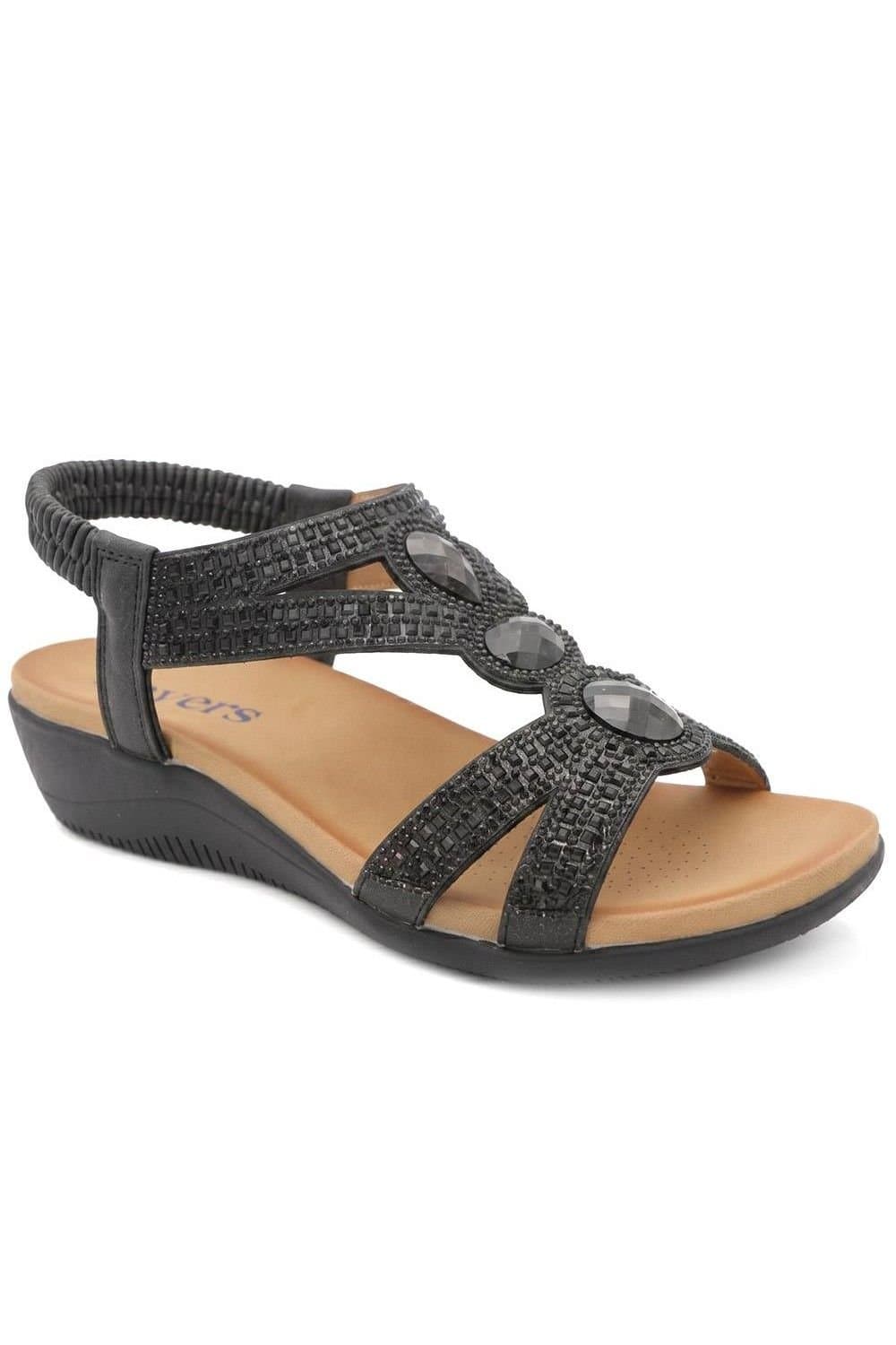 Pavers Pavers Women's Elasticated Wedge Sandals with Cushioned Insole in Black