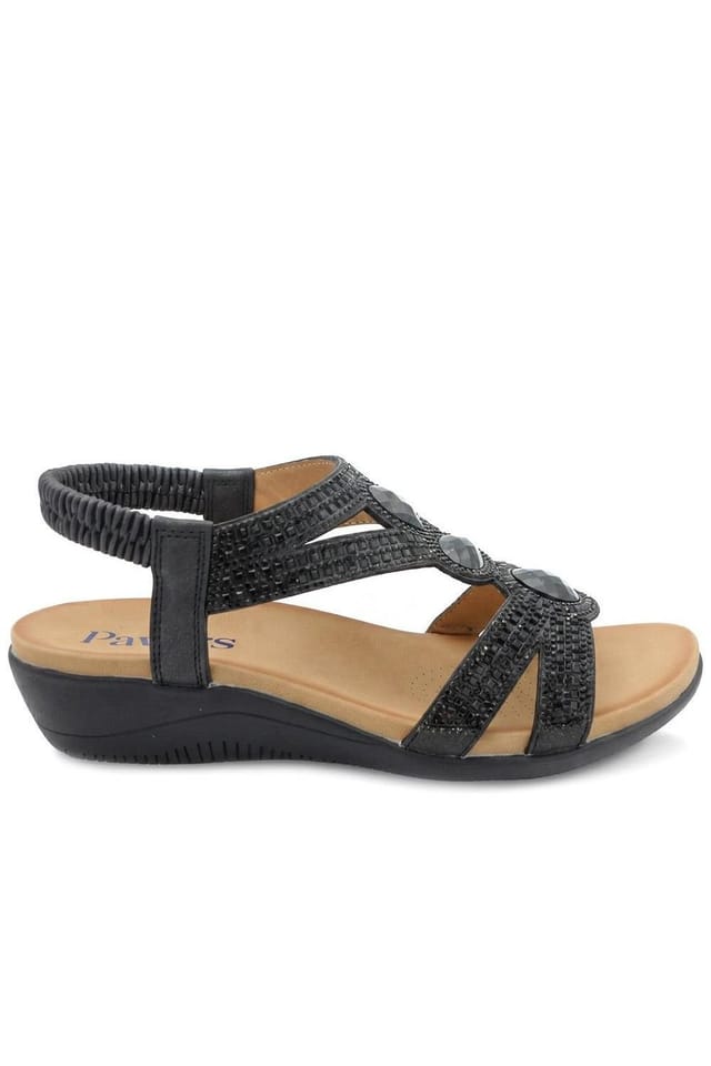 Pavers Pavers Women's Elasticated Wedge Sandals with Cushioned Insole in Black - 2