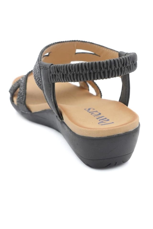 Pavers Pavers Women's Elasticated Wedge Sandals with Cushioned Insole in Black - 3