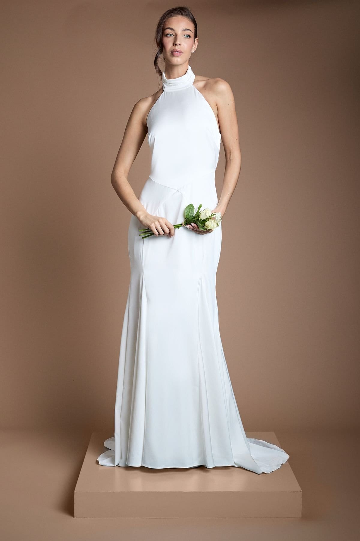 Oasis Ivory Matte & Satin Wedding Dress With Puddle