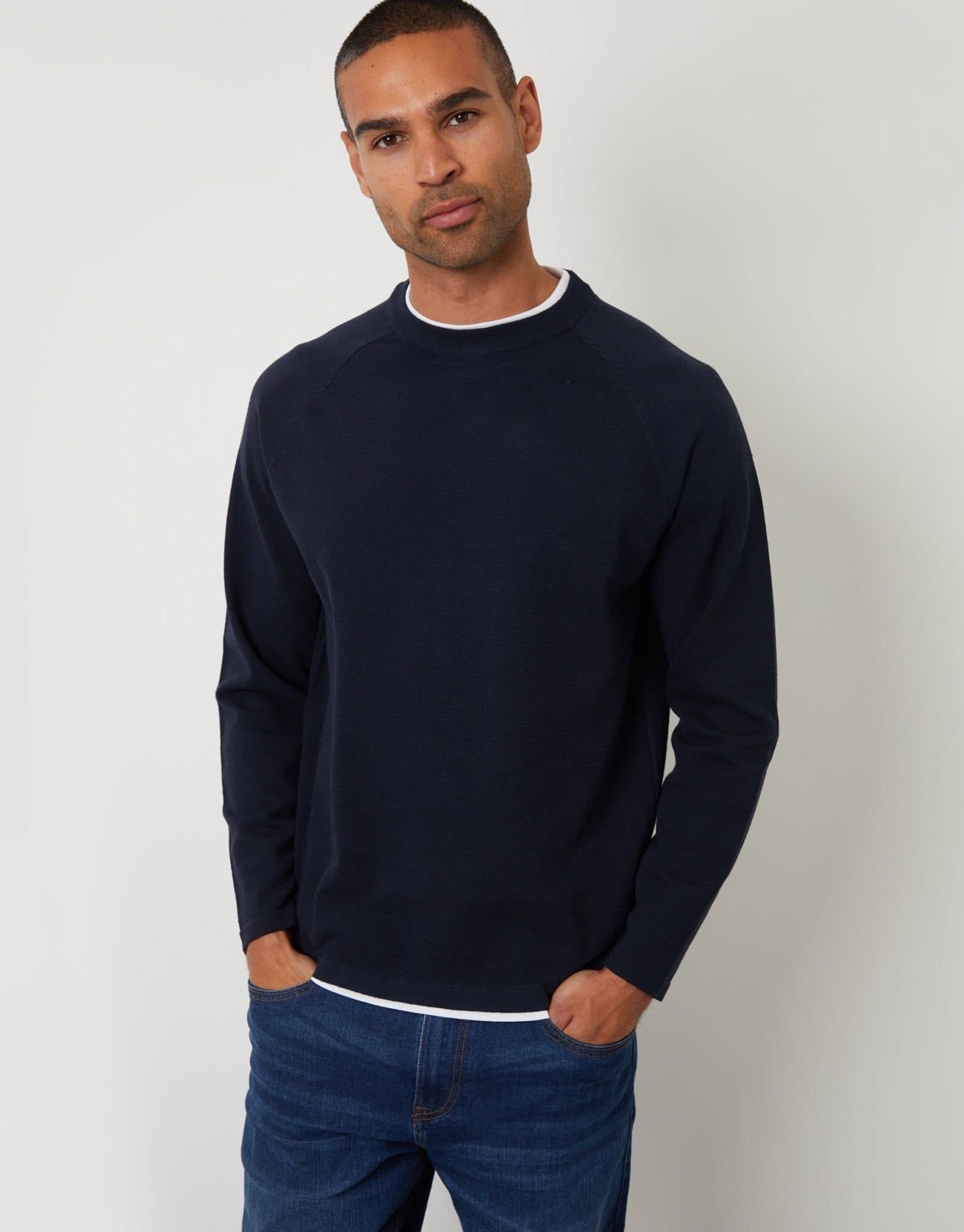 Threadbare threadbare Men's Mock Tee Textured Knit Crew Neck Jumper in Blue