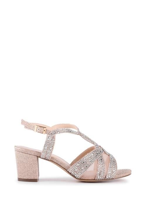 Paradox London Paradox London Women's Glitter 'Nadia' Wide Fit Block Heel Sandals in Metallic Gold - 1