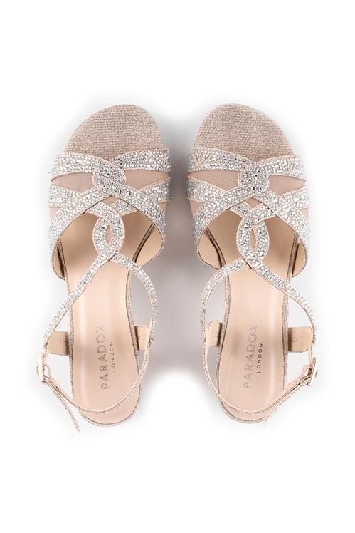 Paradox London Paradox London Women's Glitter 'Nadia' Wide Fit Block Heel Sandals in Metallic Gold - 3