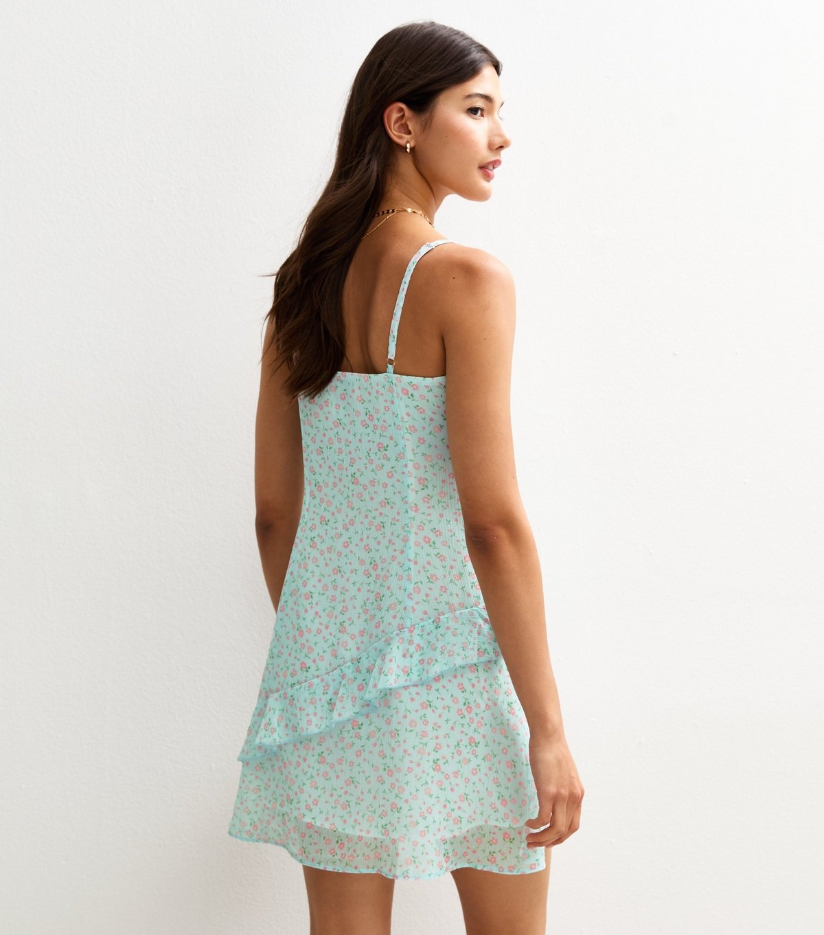 New Look Women's Blue Floral Print Chiffon Frill Trim Mini Dress New Look - 4