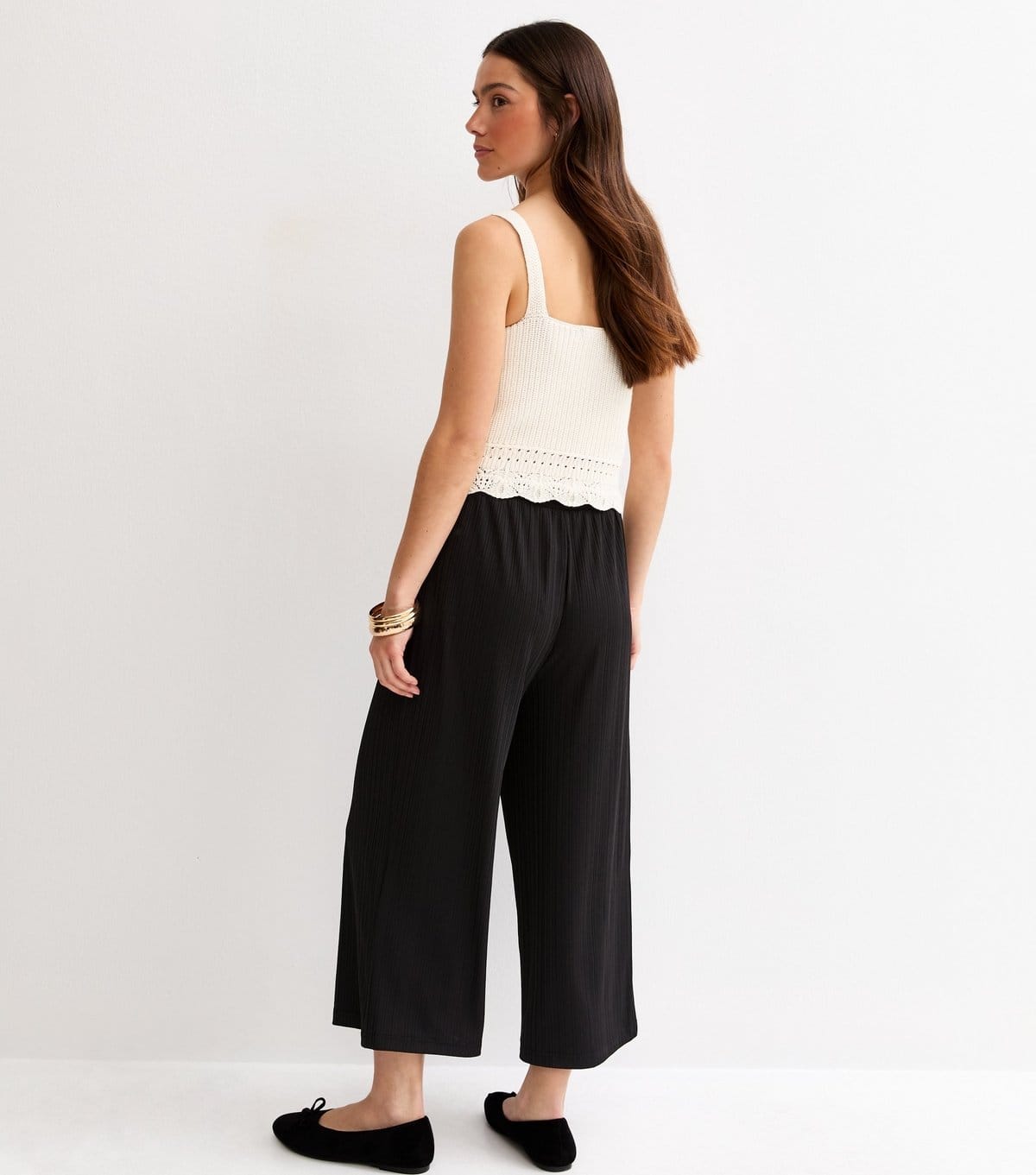 New Look Women's Petite Black Crinkled Cropped Wide Leg Trousers New Look - 4
