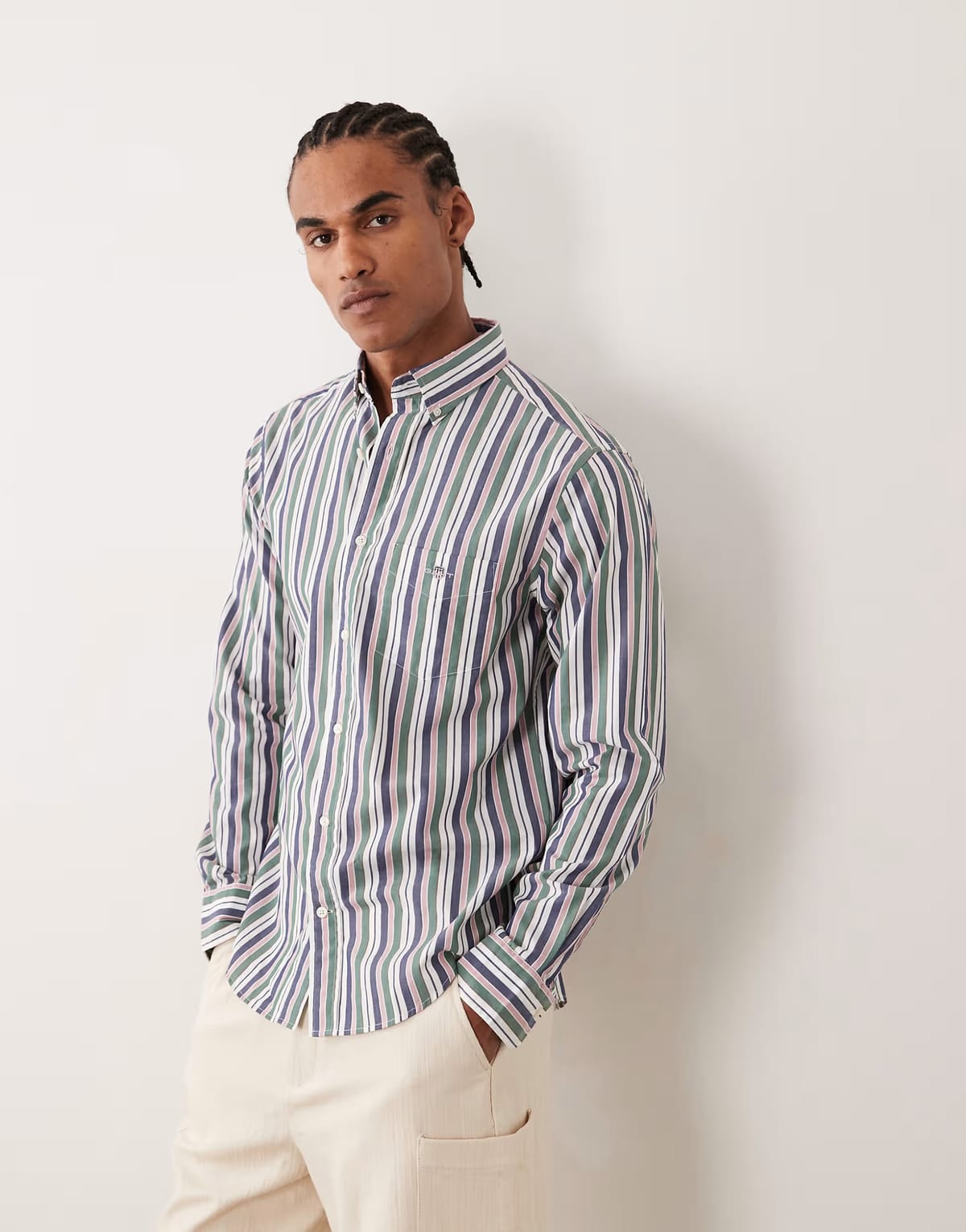 ASOS GANT Regular fit smart poplin stripe shirt in Green - 1