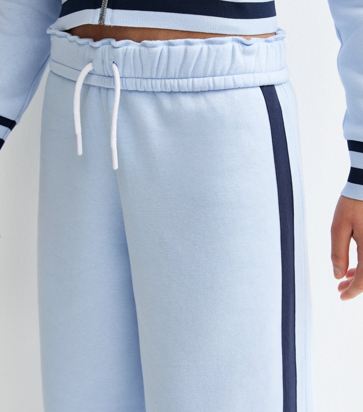 New Look Girls' Light Blue Fold Over Waistband Side Stripe Joggers New Look - 3