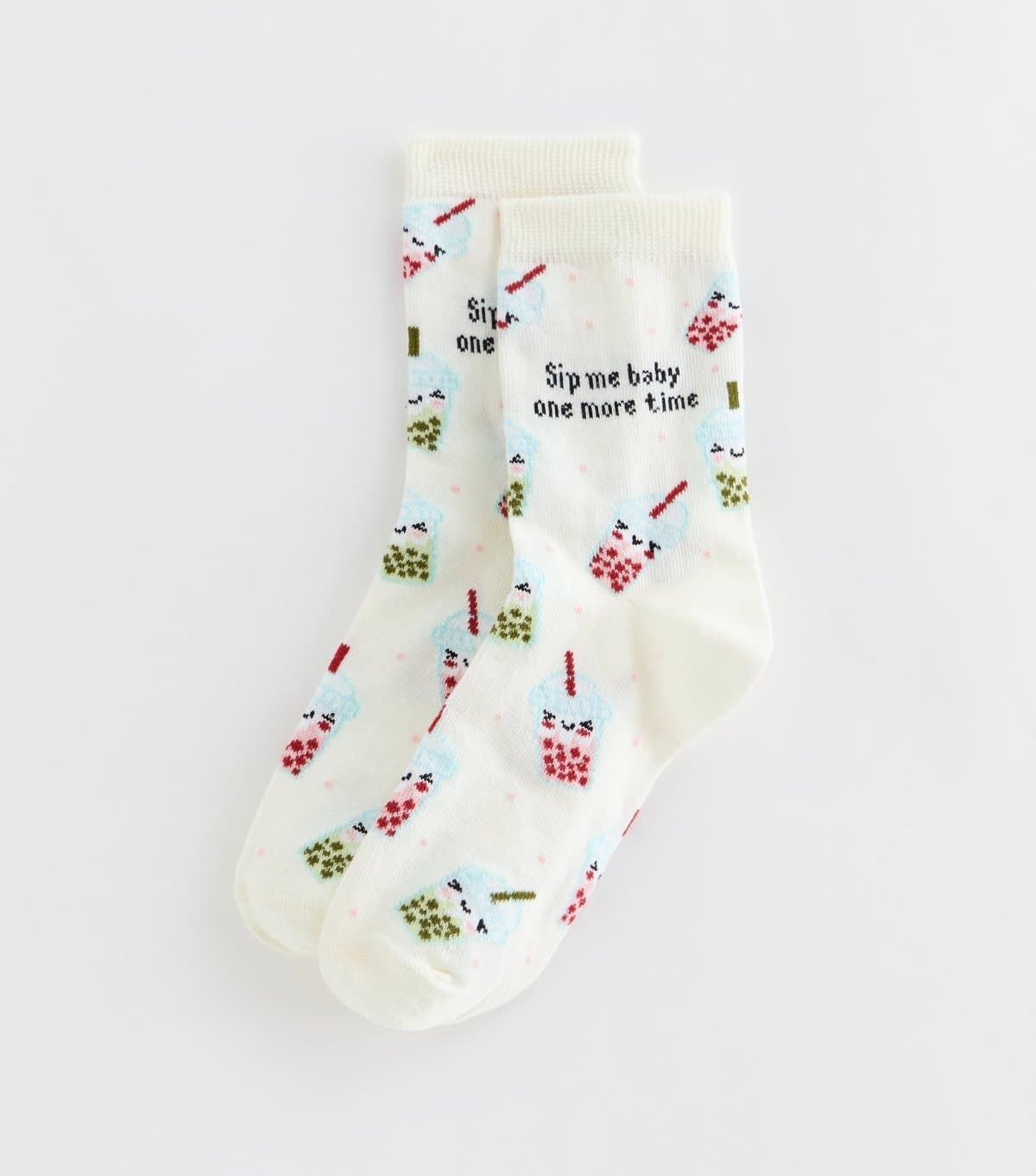 New Look Cream Sip Me Baby One More Time Smoothie Socks New Look