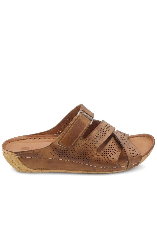 Pavers Pavers Women's Leather Cut-Out Adjustable Strap Sandals in Tan - 2