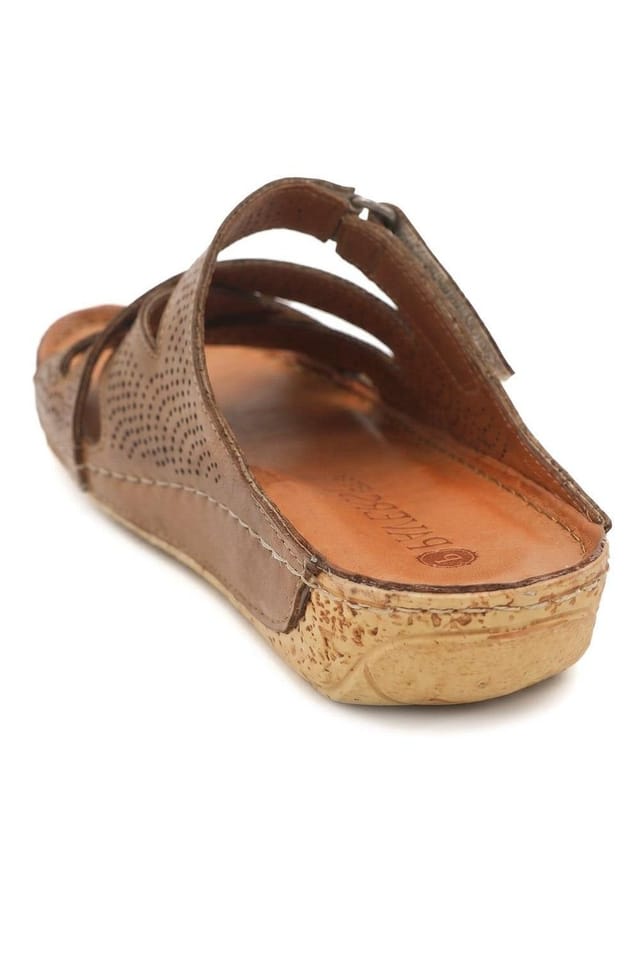 Pavers Pavers Women's Leather Cut-Out Adjustable Strap Sandals in Tan - 3