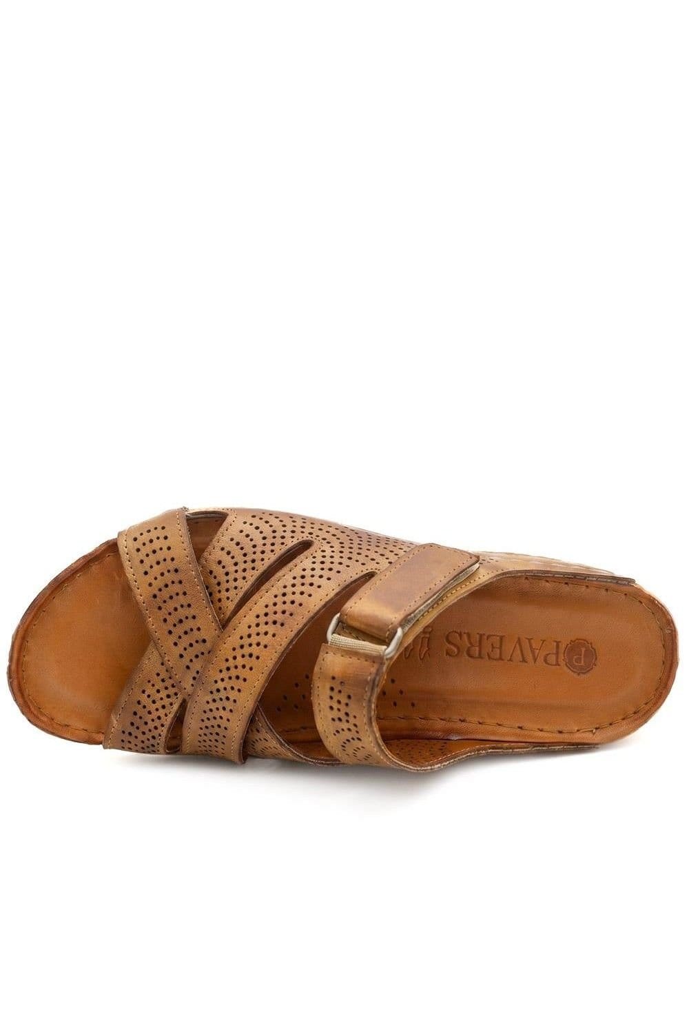 Pavers Pavers Women's Leather Cut-Out Adjustable Strap Sandals in Tan - 4
