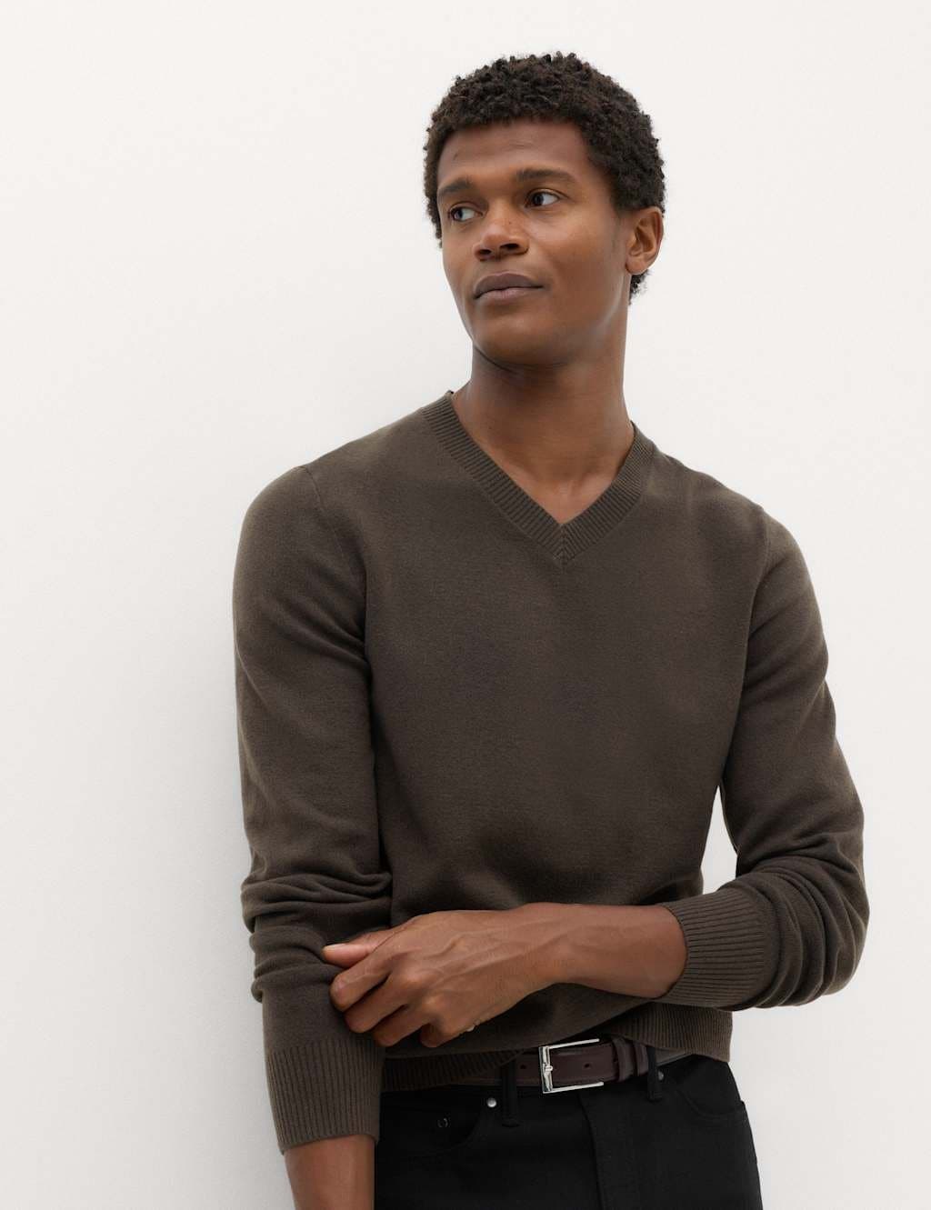 Marks & Spencer M&S Air Yarn V Neck Jumper Dark Charcoal