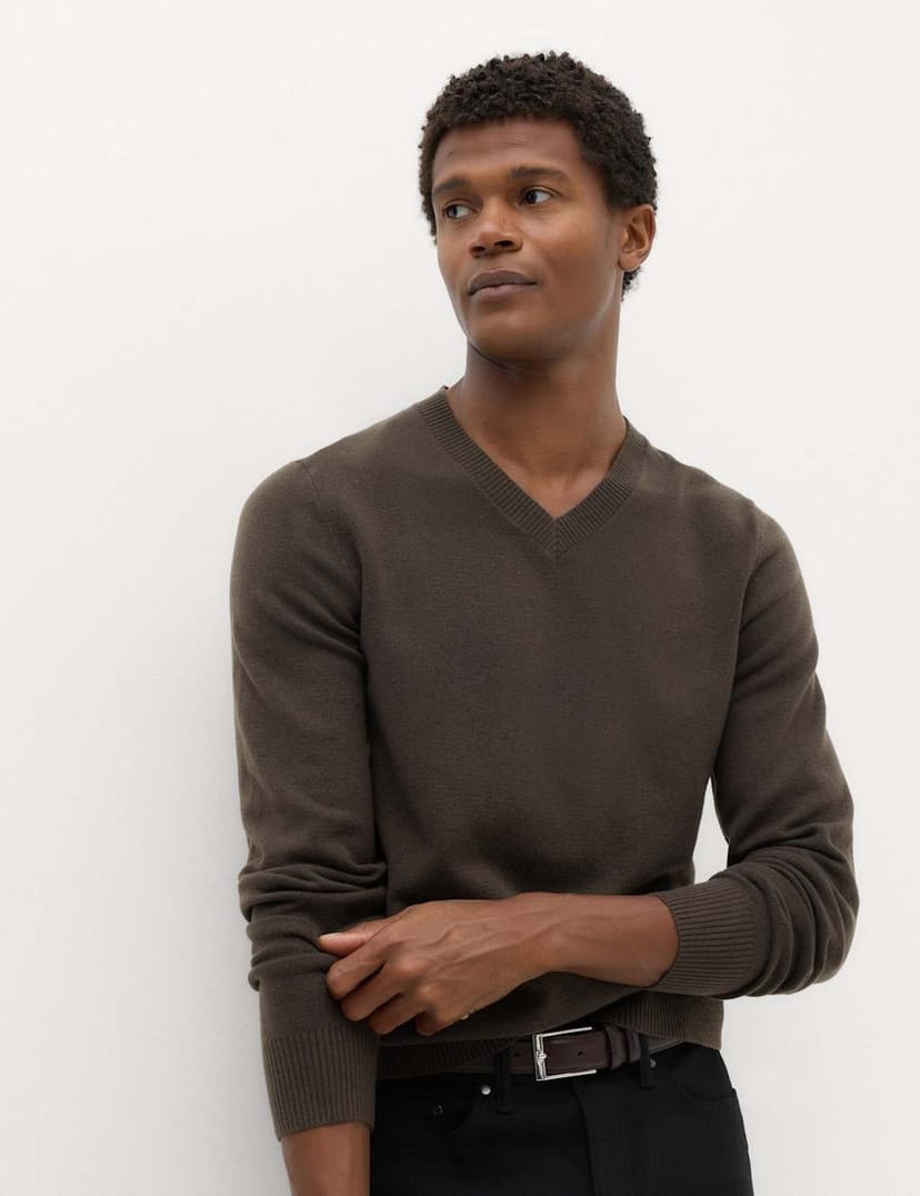 Marks & Spencer M&S Air Yarn V Neck Jumper Dark Charcoal - 1