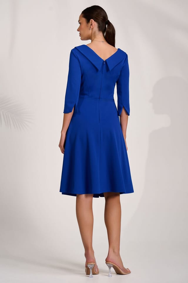 Jolie Moi Jolie Moi Women's ¾ Sleeve Fold Neck Midi Dress in Blue - 2