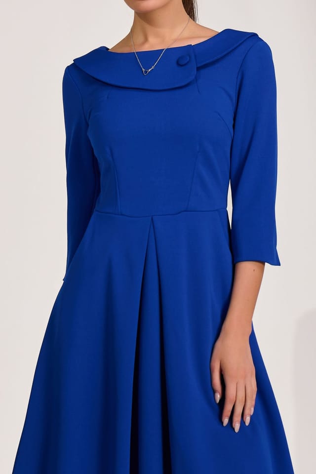 Jolie Moi Jolie Moi Women's ¾ Sleeve Fold Neck Midi Dress in Blue - 3