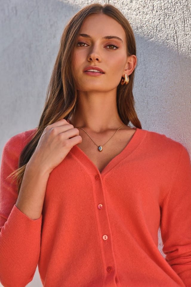 Pure Collection Pure Collection Women's Cashmere V Neck Cardigan in Orange - 2